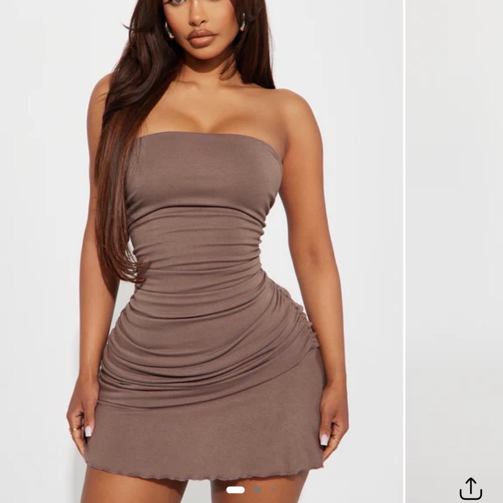 Double Lined Strapless Mini Dress - Chocolate